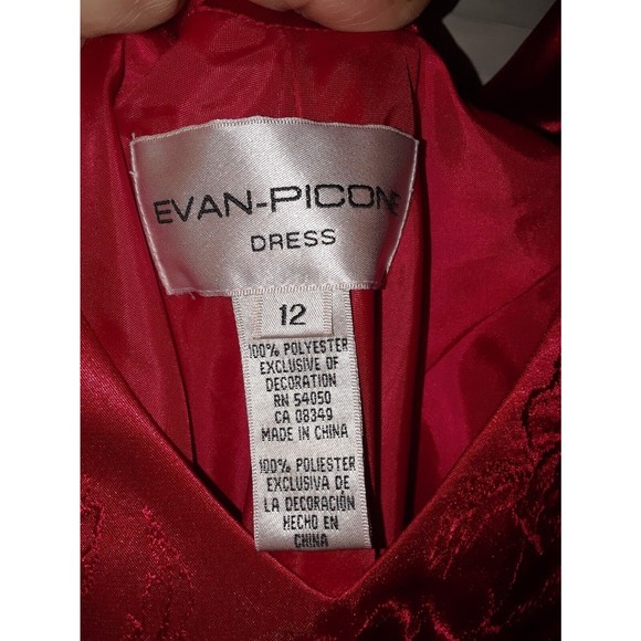 Evan Picone-Shift Dress-Red-Satin V Neck with Sequins-Satin Back Draping - Picture 6 of 7